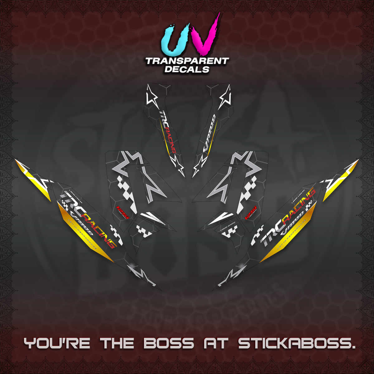 CLICK V4 UV TRANSPARENT DECALS (2026 TRC RACING DESIGN)STICKER KITS By STICKABOSS