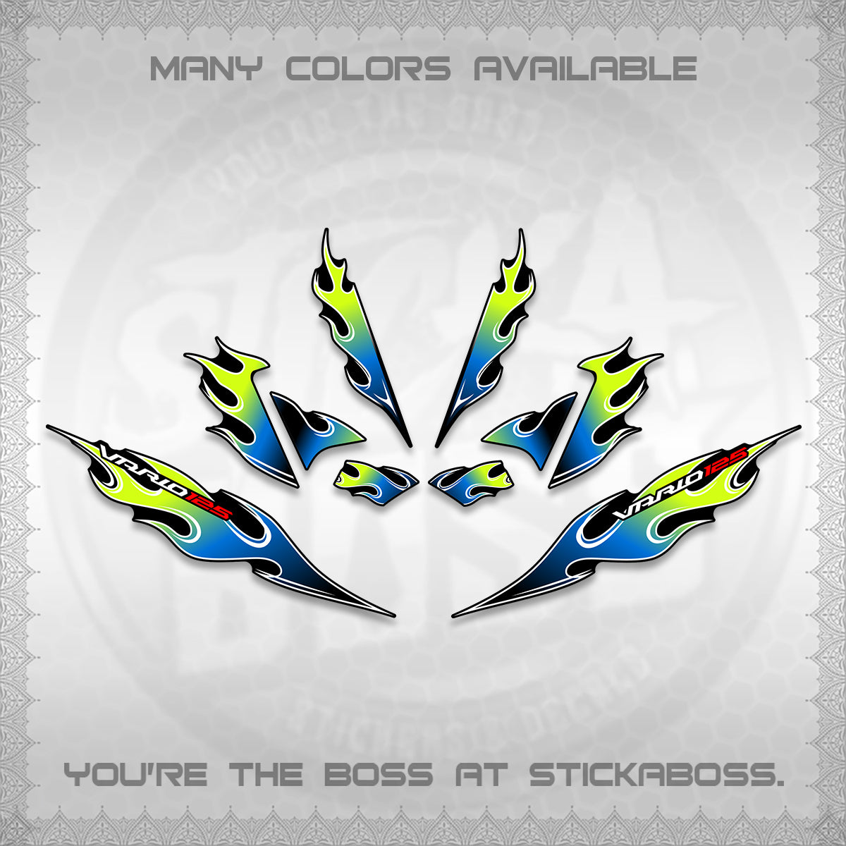 CLICK 125 V4 VARIO DECALS (2026 MOTIF FLAME 2 TONE)STICKER DECALS By STICKABOSS