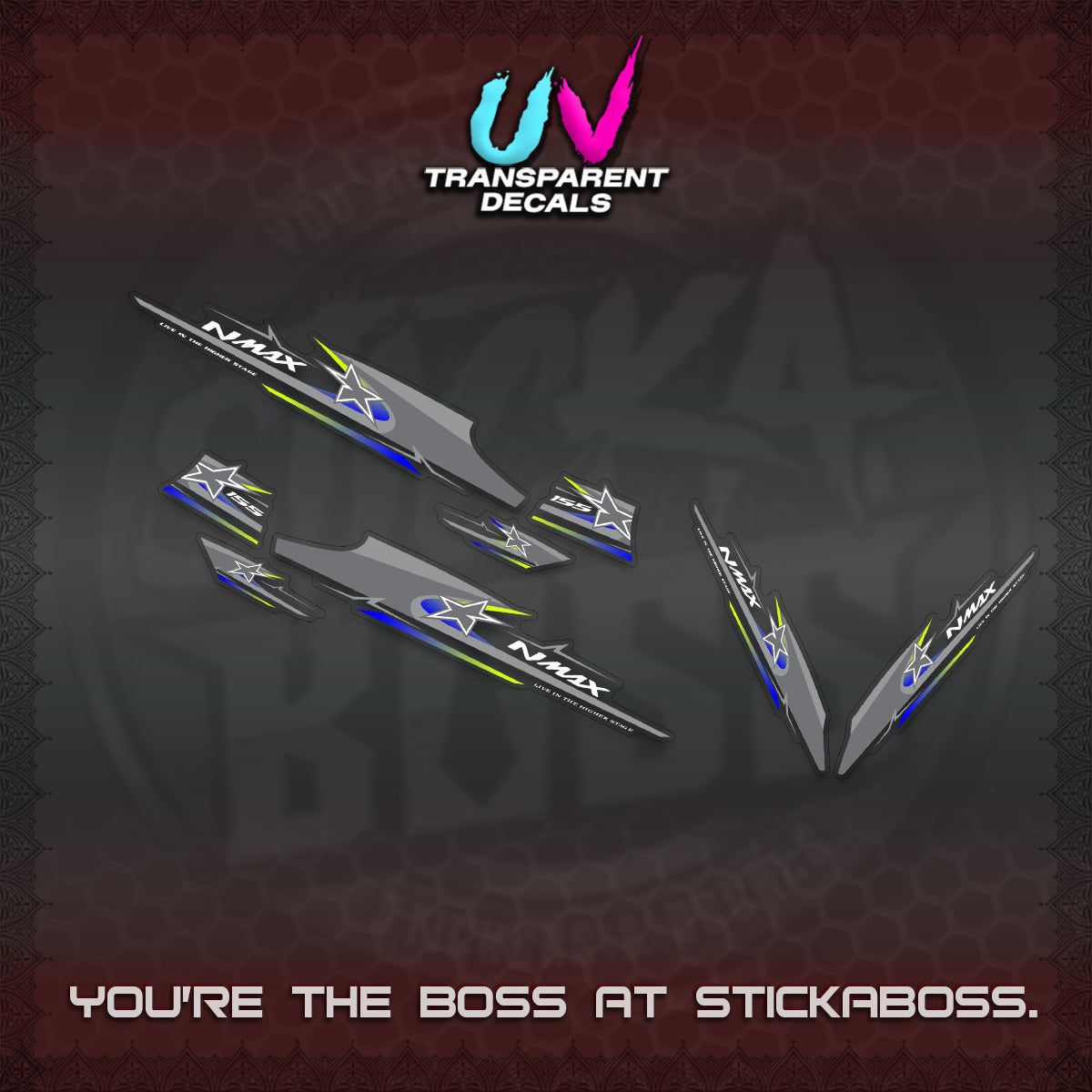 NMAX V1 THAI-INDO  UV TRANSPARENT DECALS (THMI 02 DESIGN)STICKER DECALS By STICKABOSS
