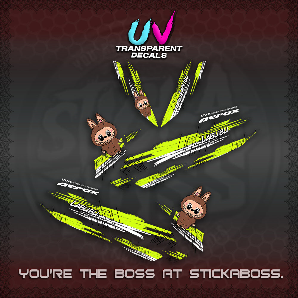 AEROX V2 UV TRANSPARENT DECAL(STUFF TOY 2 TONE)STICKER DECALS By STICKABOSS