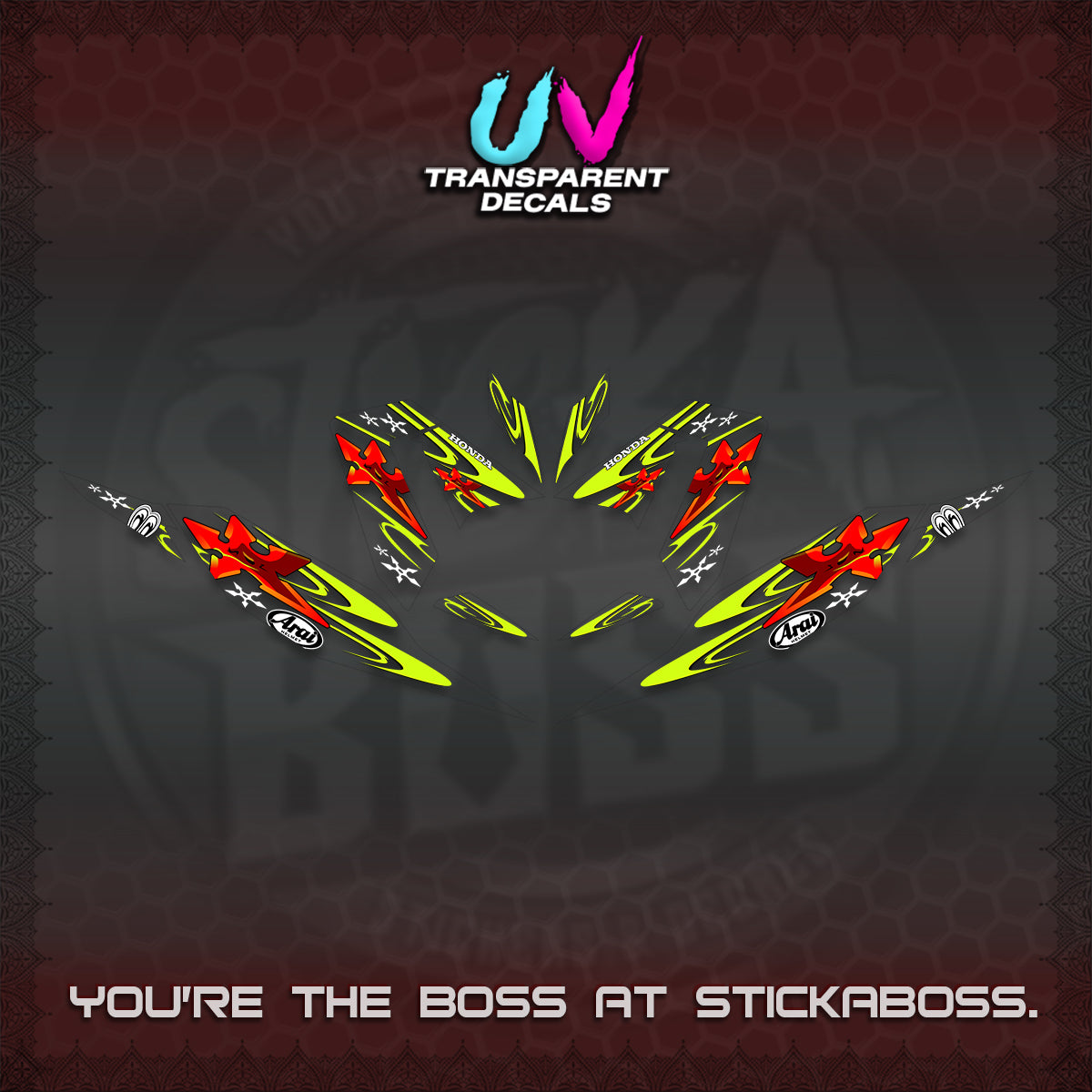CLICK 125 V4 UV TRANSPARENT DECALS (2026 ARAI STAR RACING DESIGN) STICKER DECALS By STICKABOSS