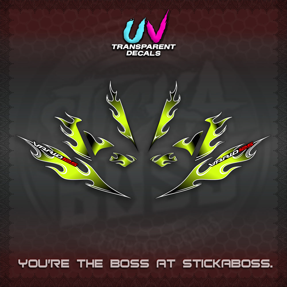 CLICK 125 V4 UV TRANSPARENT VARIO DECALS (2026 MOTIF FLAME 1 TONE)STICKER DECALS By STICKABOSS