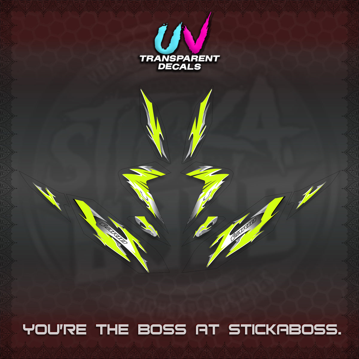 CLICK 125 V4 VARIO UV TRANSPARENT DECALS (2026 MODERN TRIBAL DESIGN) STICKER KITS By STICKABOSS