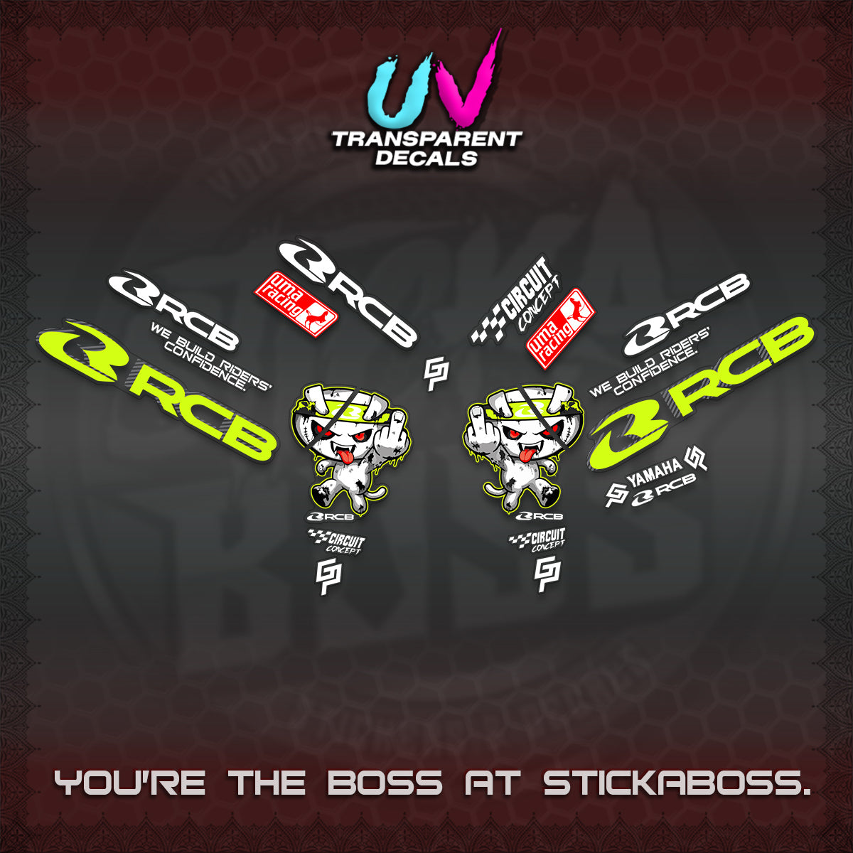 AEROX V2 UV TRANSPARENT DECALS (2026 RACE ZOMBIE DESIGN)STICKER DECALS By STICKABOSS