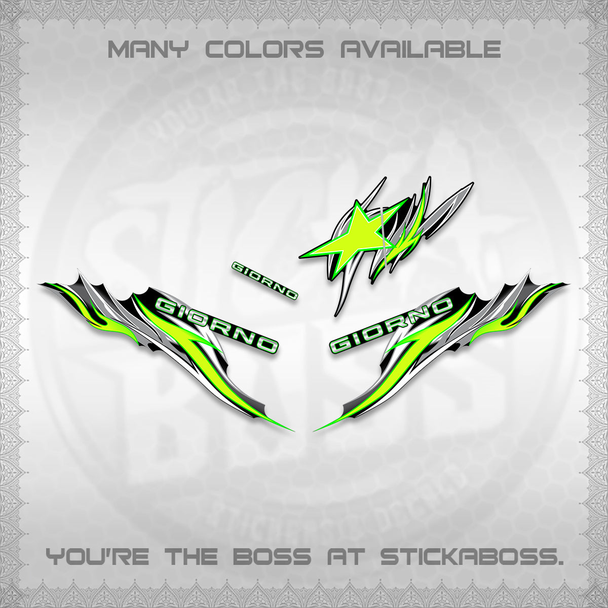 GIORNO 125 DECALS (2026 NEW TRIBAL FIRE NTN) STICKER DECALS BY STICKABOSS