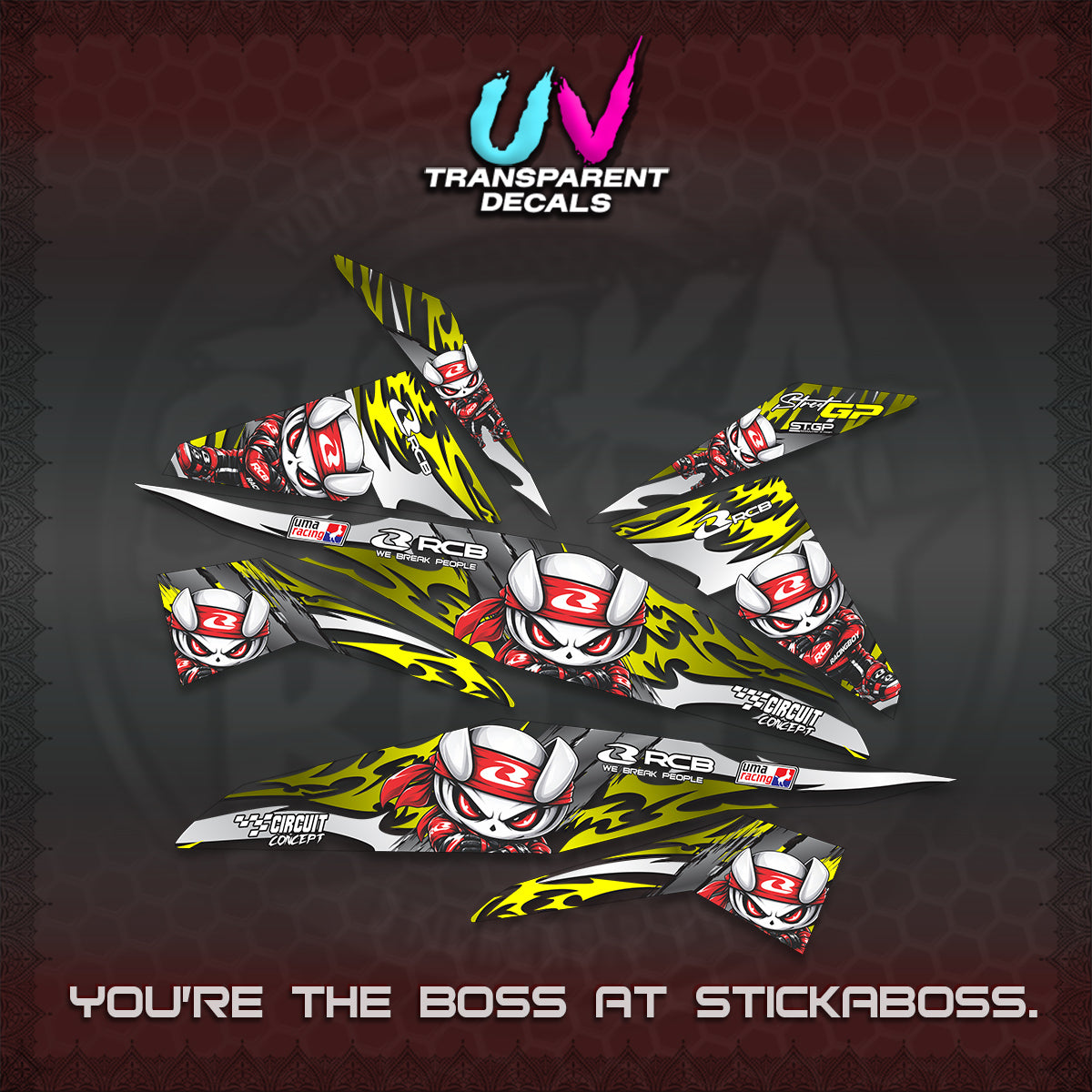 BEAT FI V1 UV TRANSPARENT DECALS (2026 NEW RCB 2.0 DESIGN) STICKER KITS BY STICKABOSS