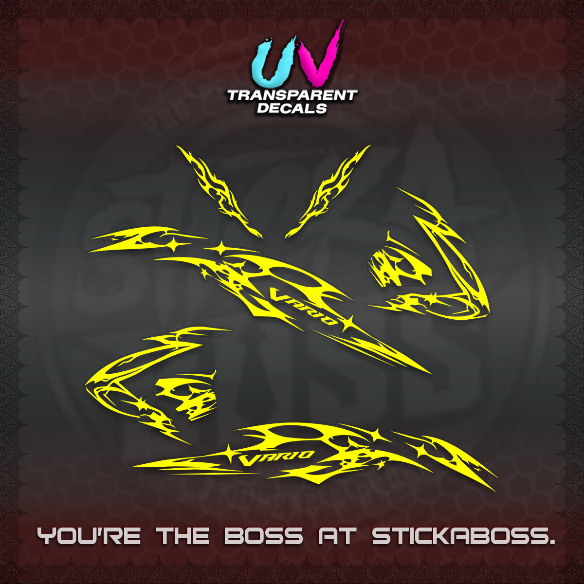 CLICK 125 V3 VARIO UV TRANSPARENT DECALS (2026 T1 LIGHTNING DESIGN) STICKER KITS BY STICKABOSS