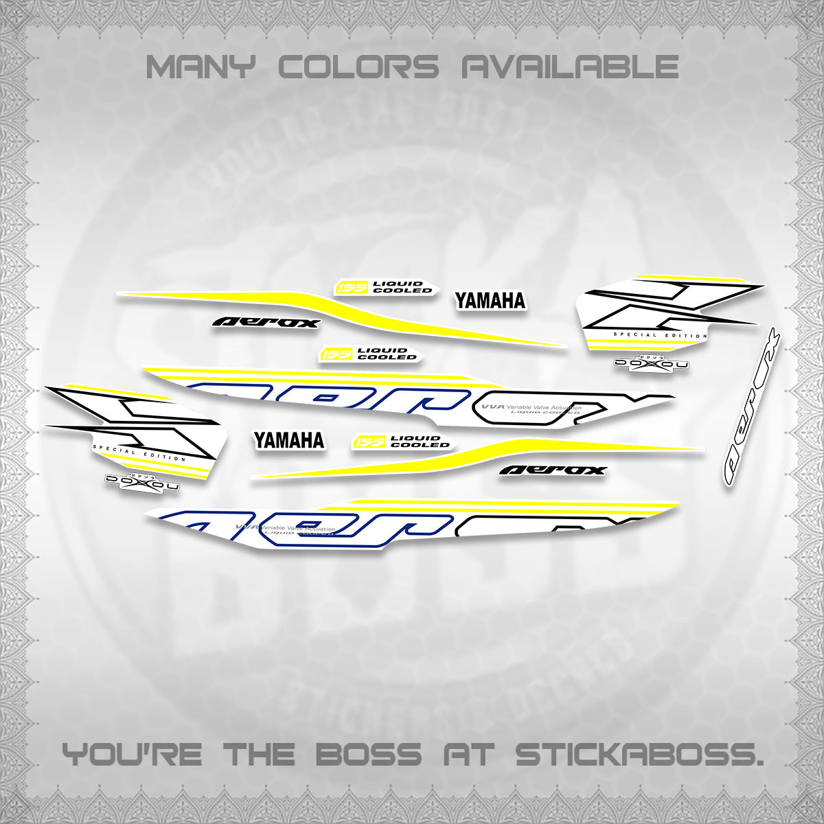 AEROX 155 V1 FOR WHITE DECALS (2026 CYBER STYLE 01) STICKER KITS BY STICKABOSS
