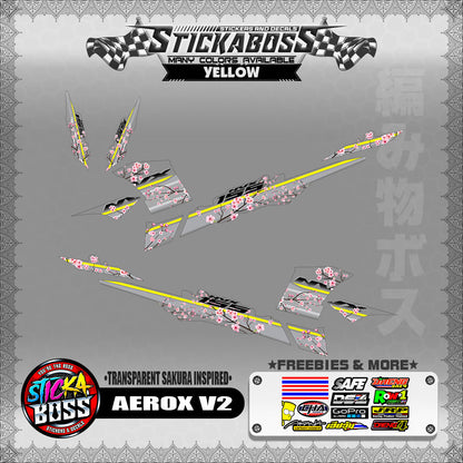 【PREMIUM UV PRINT】TRANSPARENT AEROX 155 V2 ( SAKURA INSPIRED )【WITH FREEBIES】