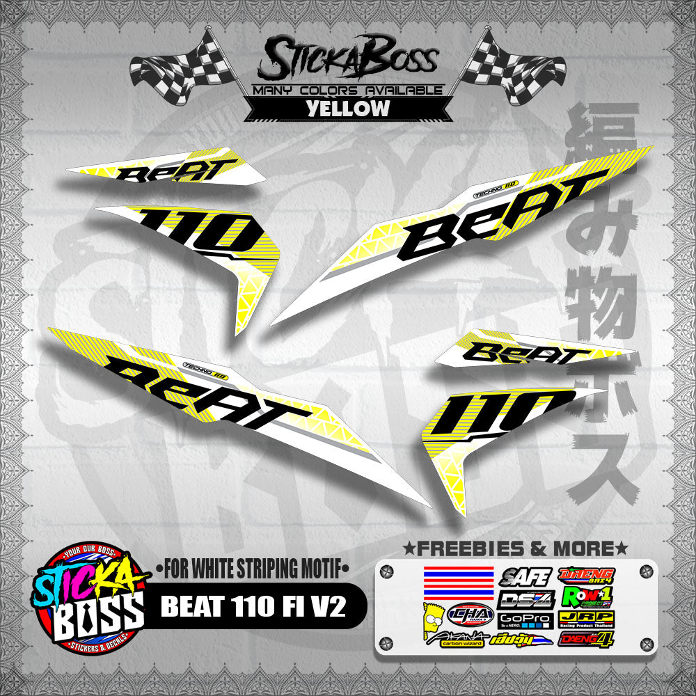 BEAT 110 FI V2 DECALS ( FOR WHITE STRIPING MOTIF ) [ PREMIUM GLOSSY LAMINATED ]【WITH FREEBIES】