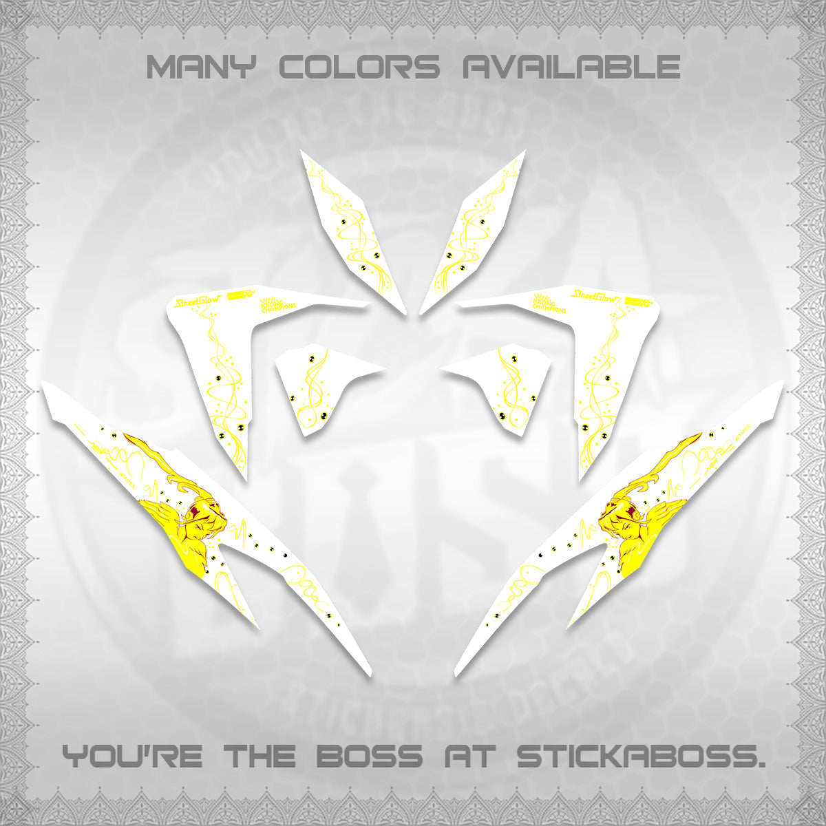 CLICK V2 FOR WHITE DECALS (2026 2F2F SWIRL DESIGN) STICKER KITS BY STICKABOSS