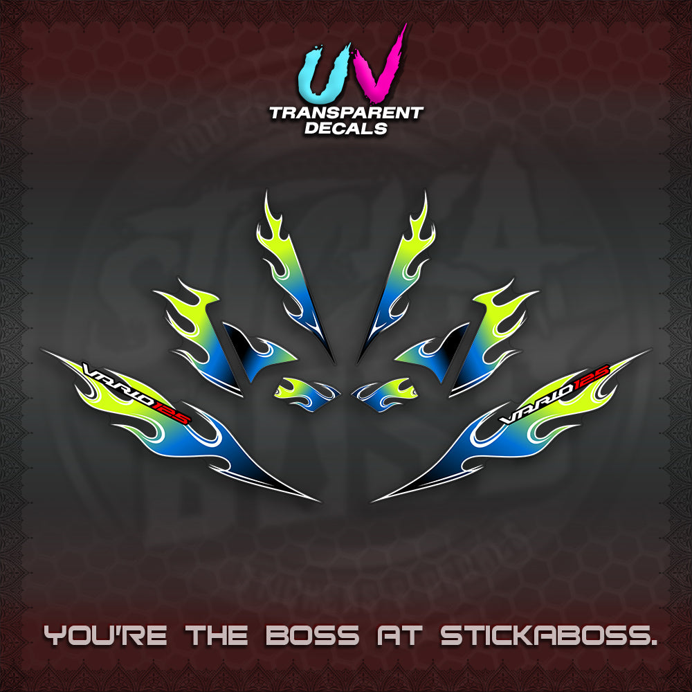 CLICK 125 V4 UV TRANSPARENT VARIO DECALS (MOTIF FLAME 2)STICKER DECALS By STICKABOSS