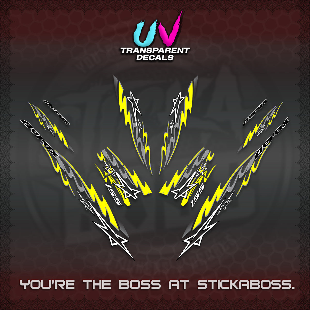 AEROX V2 INDO UV TRANSPARENT DECALS (2026 STAR 0001 MOTIF) STICKER KITS By STICKABOSS