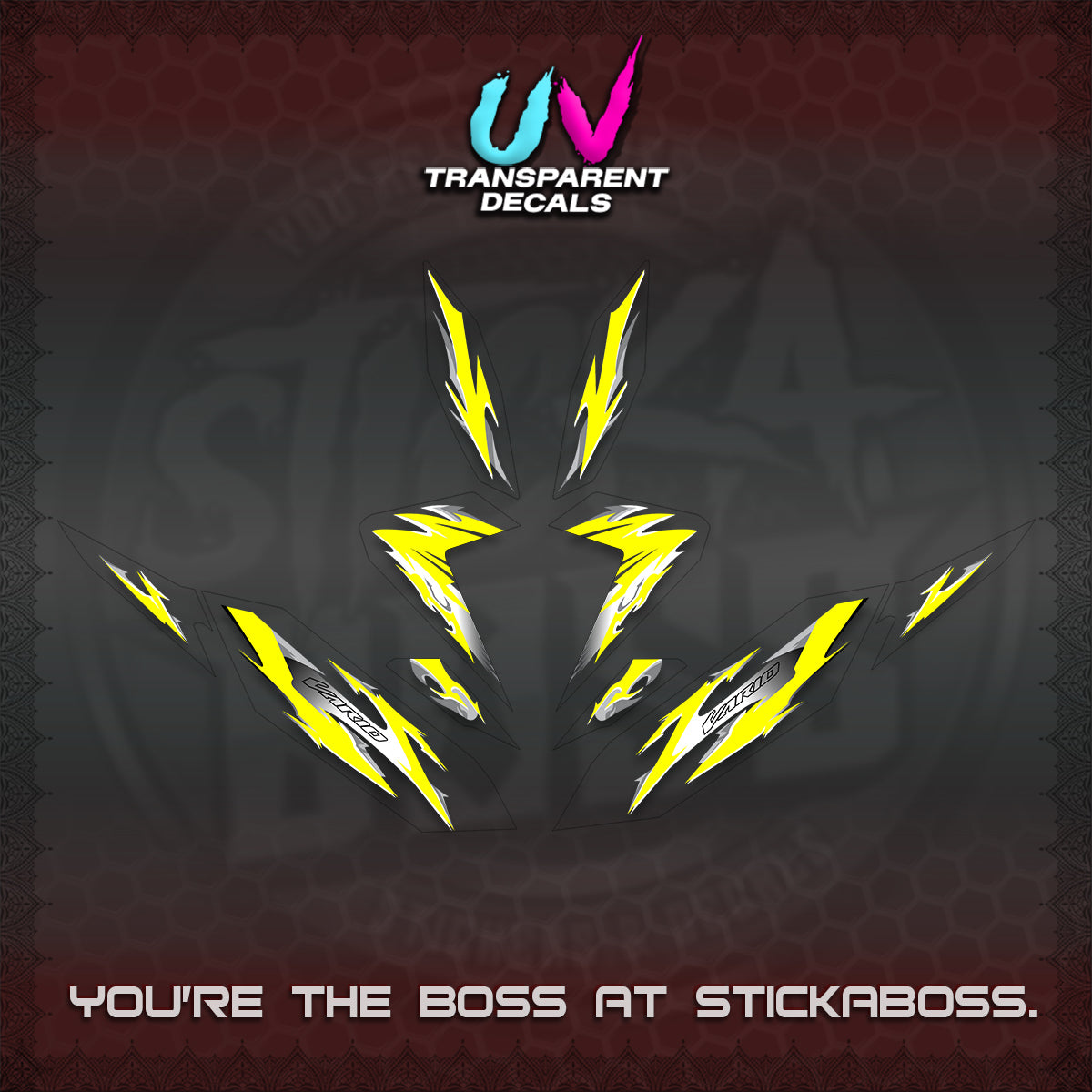 CLICK 125 V4 VARIO UV TRANSPARENT DECALS (2026 MODERN TRIBAL DESIGN) STICKER KITS By STICKABOSS