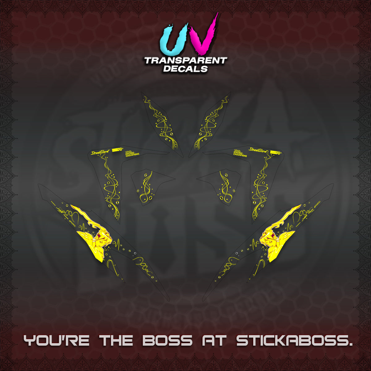 CLICK V2 UV TRANSPARENT DECALS (2026 2F2F SWIRL DESIGN) STICKER KITS BY STICKABOSS