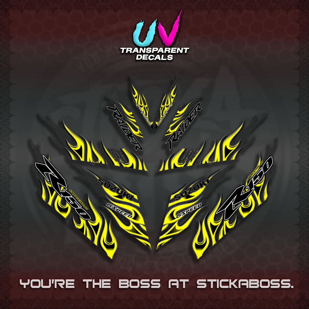 【PREMIUM UV PRINT】TRANSPARENT RAIDER 150 Fi DECALS(API TERBARU VIRAL ELEGAN)STICKER By STICKABOSS