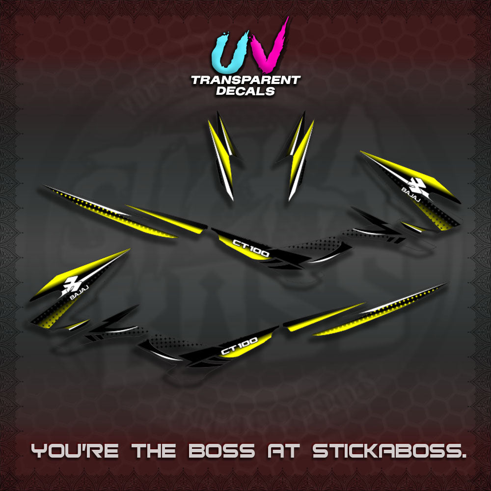 BAJAJ CT100 UV TRANSPARENT DECALS (PANTRA 2026 DESIGN)STICKER DECALS By STICKABOSS