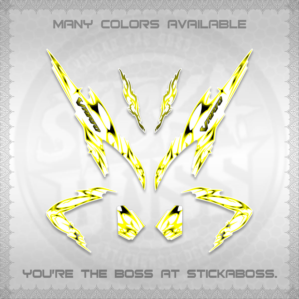 CLICK 125 V2 VARIO FOR WHITE DECALS (2026 TRIBAL LIGHTNING DESIGN) STICKER KITS BY STICKABOSS