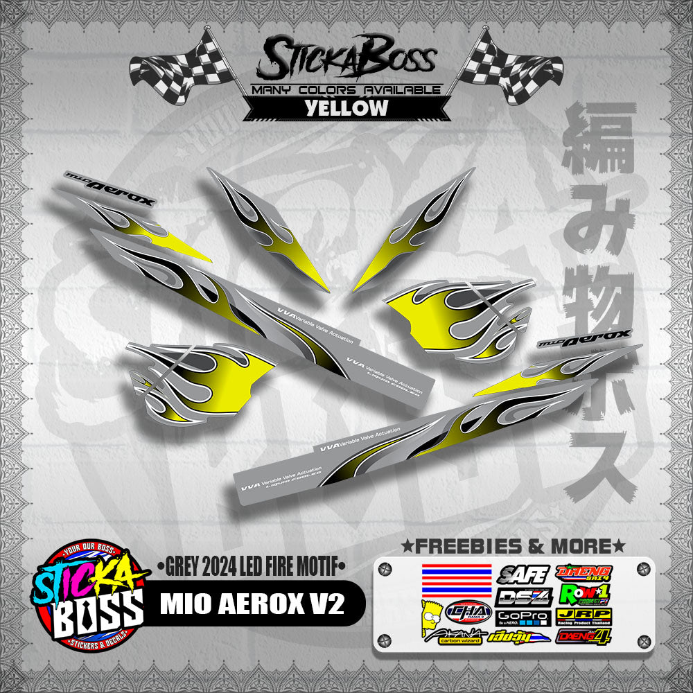 MIO AEROX V2 DECALS ( GREY 2024 LED FIRE MOTIF )【WITH FREEBIES】
