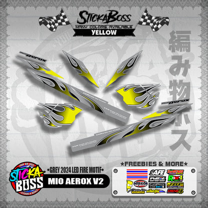 MIO AEROX V2 DECALS ( GREY 2024 LED FIRE MOTIF )【WITH FREEBIES】