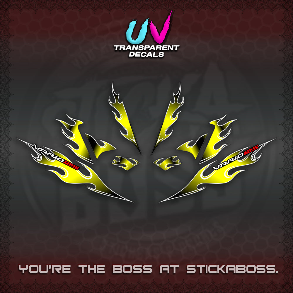 CLICK 125 V4 UV TRANSPARENT VARIO DECALS (2026 MOTIF FLAME 1 TONE)STICKER DECALS By STICKABOSS
