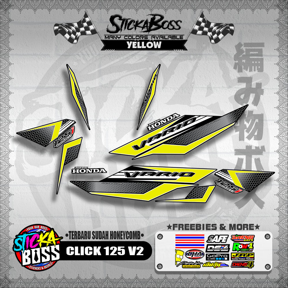 CLICK 125 V2 DECALS ( TERBARU SUDAH HONEYCOMB )【WITH FREEBIES】