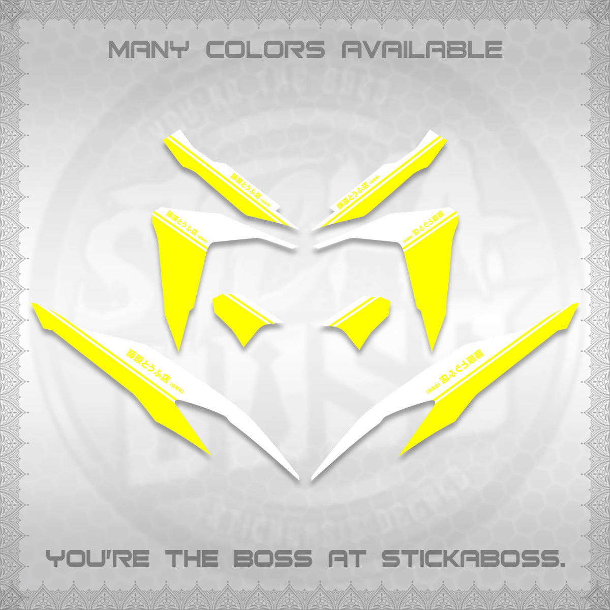 CLICK V2 FOR WHITE DECALS (TRUENO STYLE DESIGN) STICKER KITS BY STICKABOSS