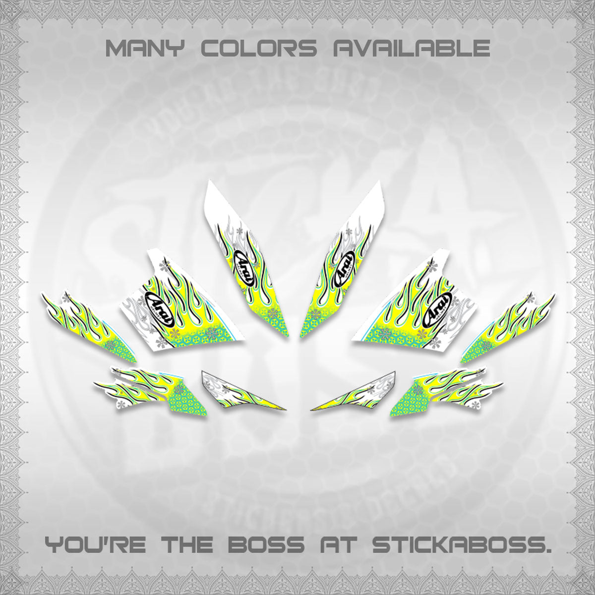 AEROX V3 ALPHA TURBO FOR WHITE DECALS (MOTIF ARAI API NEW TERBARU)STICKER DECALS By STICKABOSS