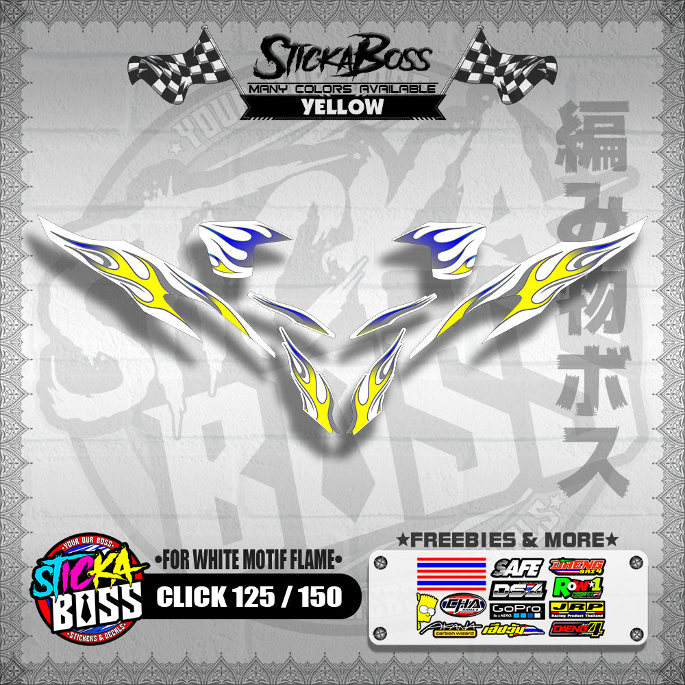 CLICK 125 / 150 V2 DECALS ( FOR WHITE MOTIF FLAME )【WITH FREEBIES】