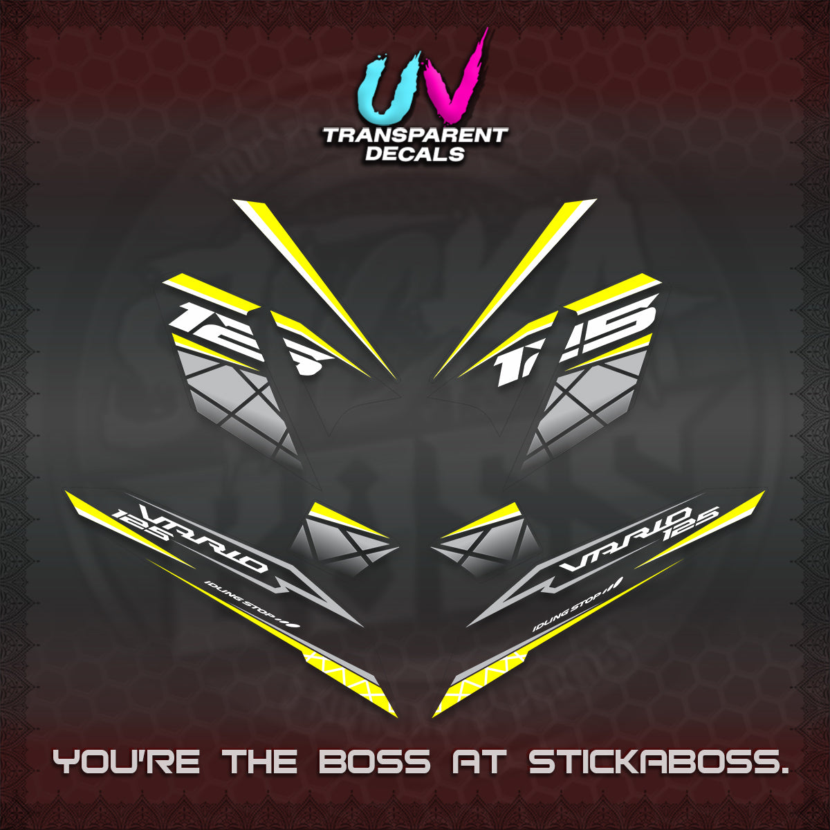 CLICK 125 V4 VARIO UV TRANSPARENT DECALS (2026 MODERN STRIPE DESIGN) STICKER KITS BY STICKABOSS