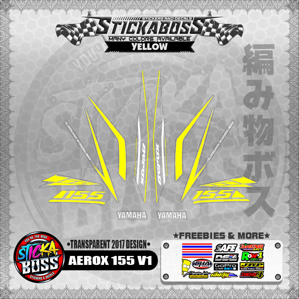 【PREMIUM UV PRINT】TRANSPARENT AEROX 155 V1 STOCK DECALS ( 2017 DESIGNS )【WITH FREEBIES】