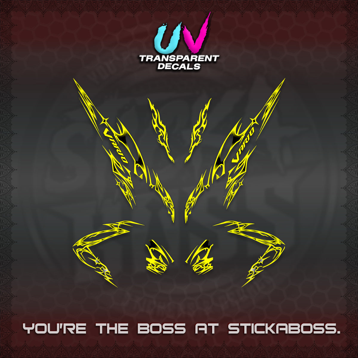 CLICK 125 V2 VARIO UV TRANSPARENT DECALS (2026 TRIBAL LIGHTNING DESIGN) STICKER KITS BY STICKABOSS