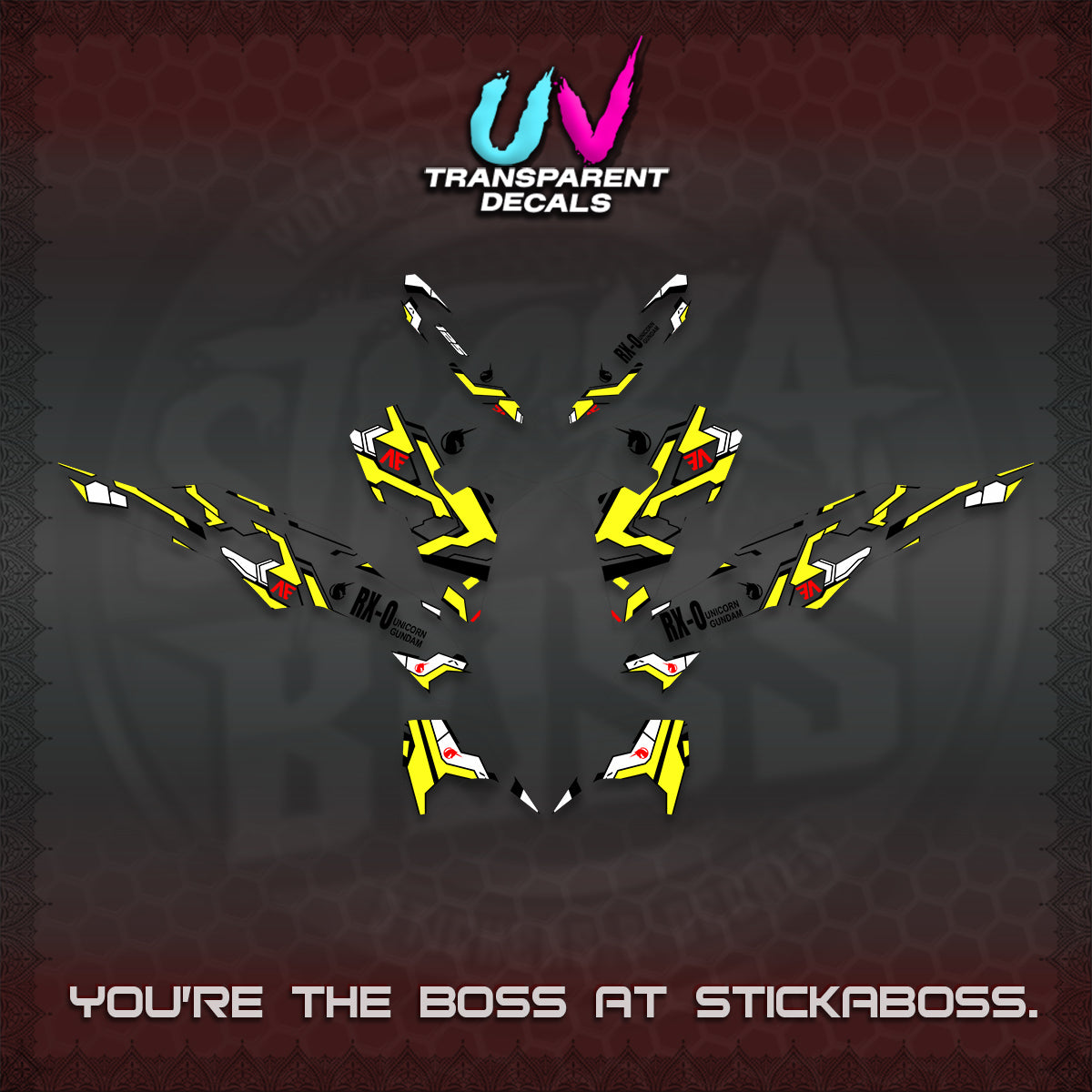 CLICK V3 VARIO UV TRANSPARENT DECALS (UNICORN GUNDAM DESIGN) STICKER DECALS By STICKABOSS
