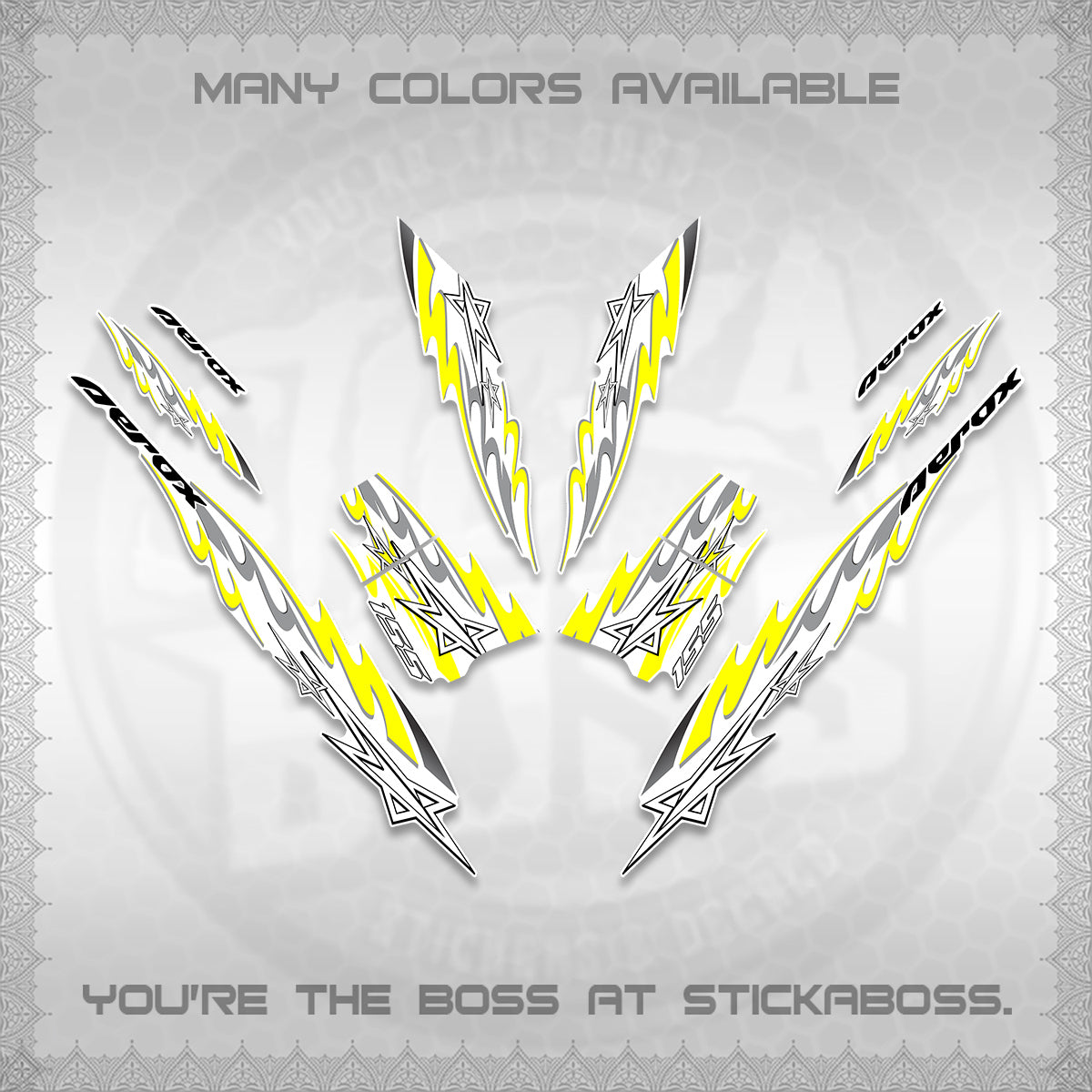 AEROX V2 INDO FOR WHITE DECALS (2026 STAR 0001 MOTIF) STICKER KITS By STICKABOSS