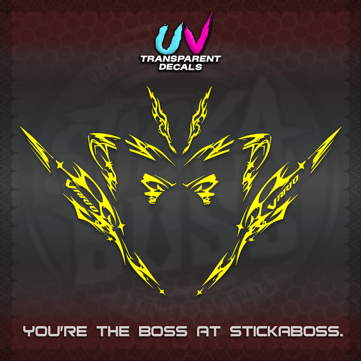 CLICK 125 V4 VARIO UV TRANSPARENT DECALS (2026 TRIBAL LIGHTNING DESIGN) STICKER KITS BY STICKABOSS