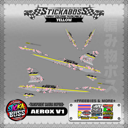 【PREMIUM UV PRINT】TRANSPARENT AEROX 155 V1 (  SAKURA INSPIRED )【WITH FREEBIES】