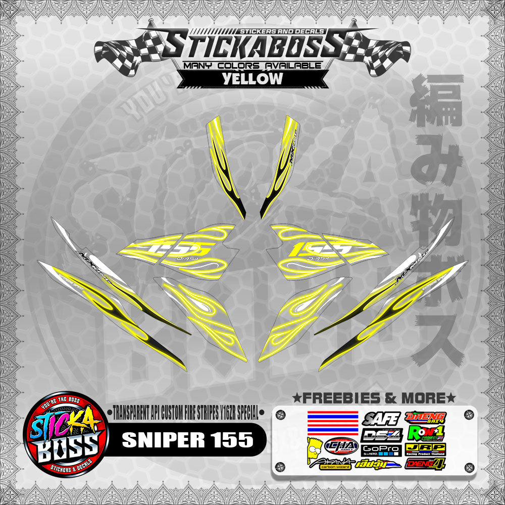 [ PREMIUM UV PRINT ] TRANSPARENT SNIPER 155 STICKER DECALS ( API CUSTOM FIRE STRIPES Y16ZR SPECIAL )