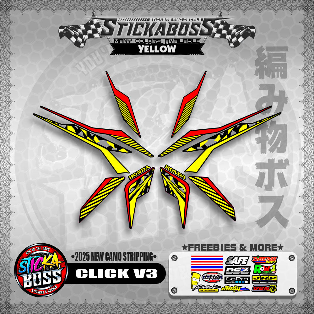 CLICK V3 STICKER DECALS ( 2025 NEW CAMO STRIPPING )【WITH FREEBIES】