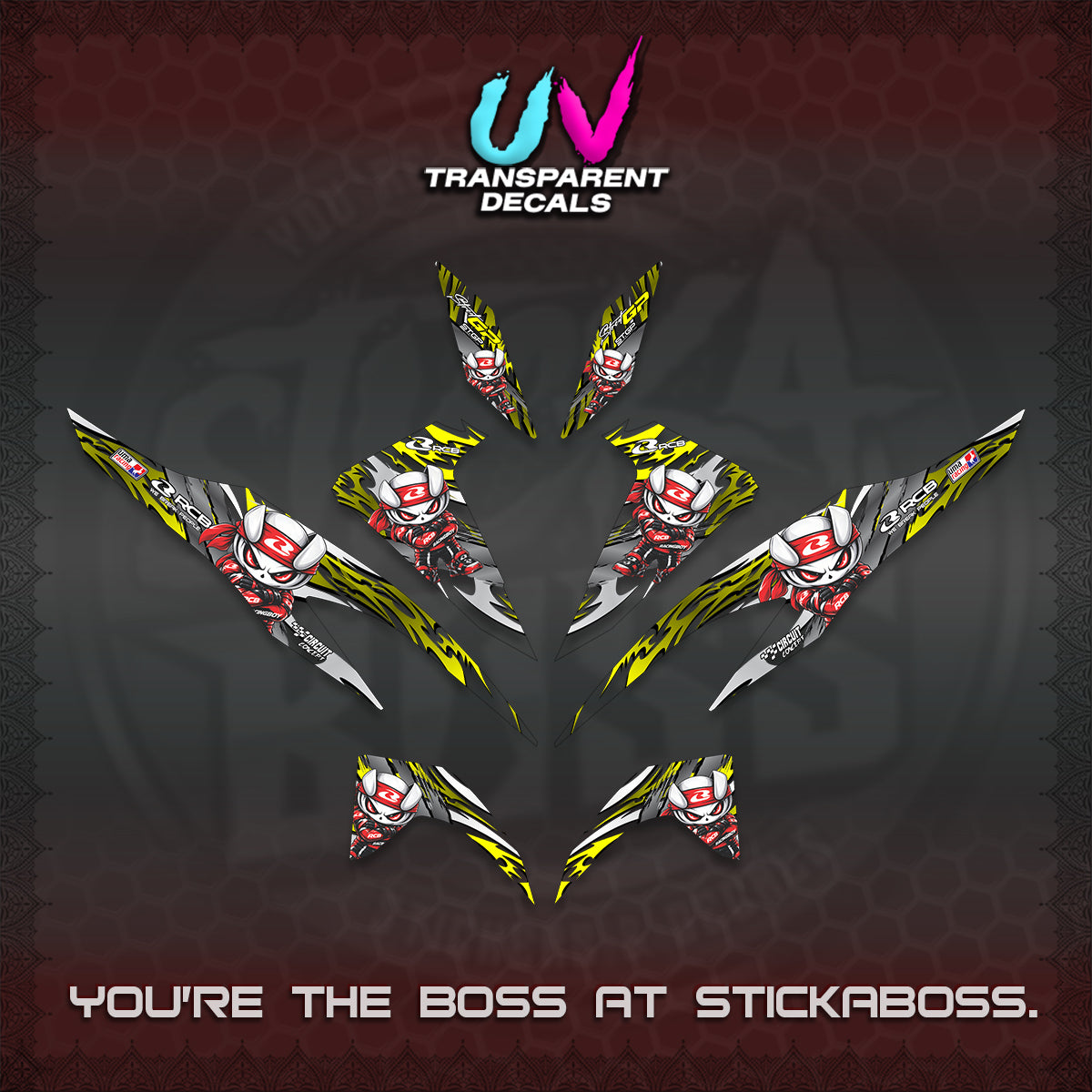 CLICK 125 V2 UV TRANSPARENT DECALS (2026 NEW RCB 2.0 DESIGN) STICKER KITS BY STICKABOSS