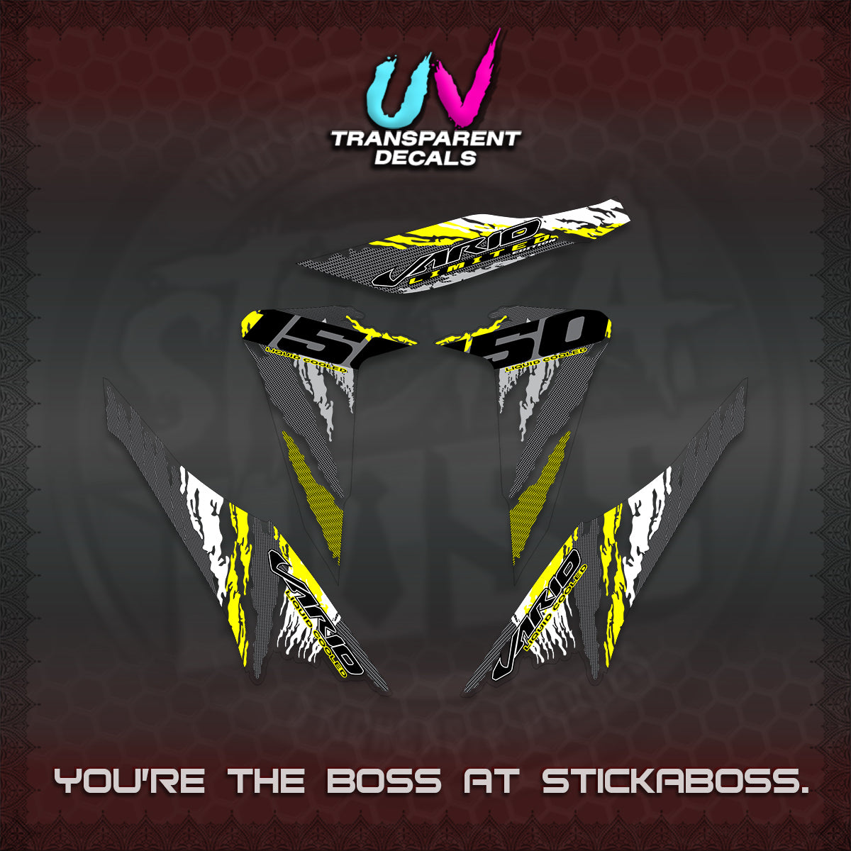 CLICK 150 V2 VARIO UV TRANSPARENT DECALS (2022 SPECIAL SPLASH DESIGN) STICKER KITS BY STICKABOSS