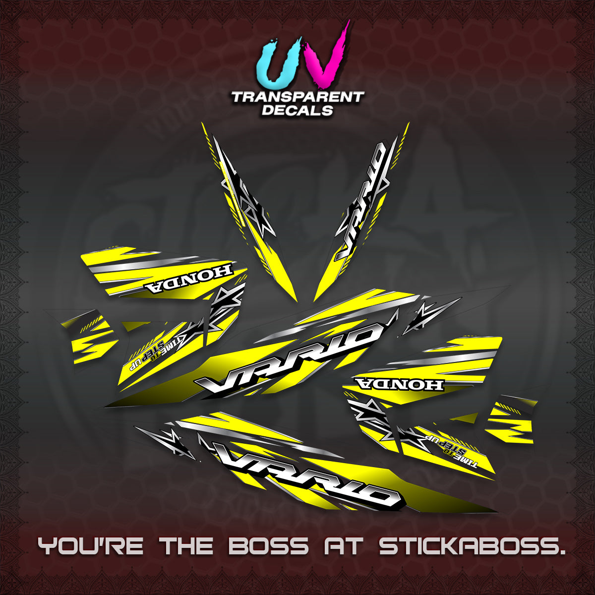 CLICK 125 V4 VARIO UV TRANSPARENT DECALS (2026 BLACK STAR DESIGN) STICKER DECALS By STICKABOSS