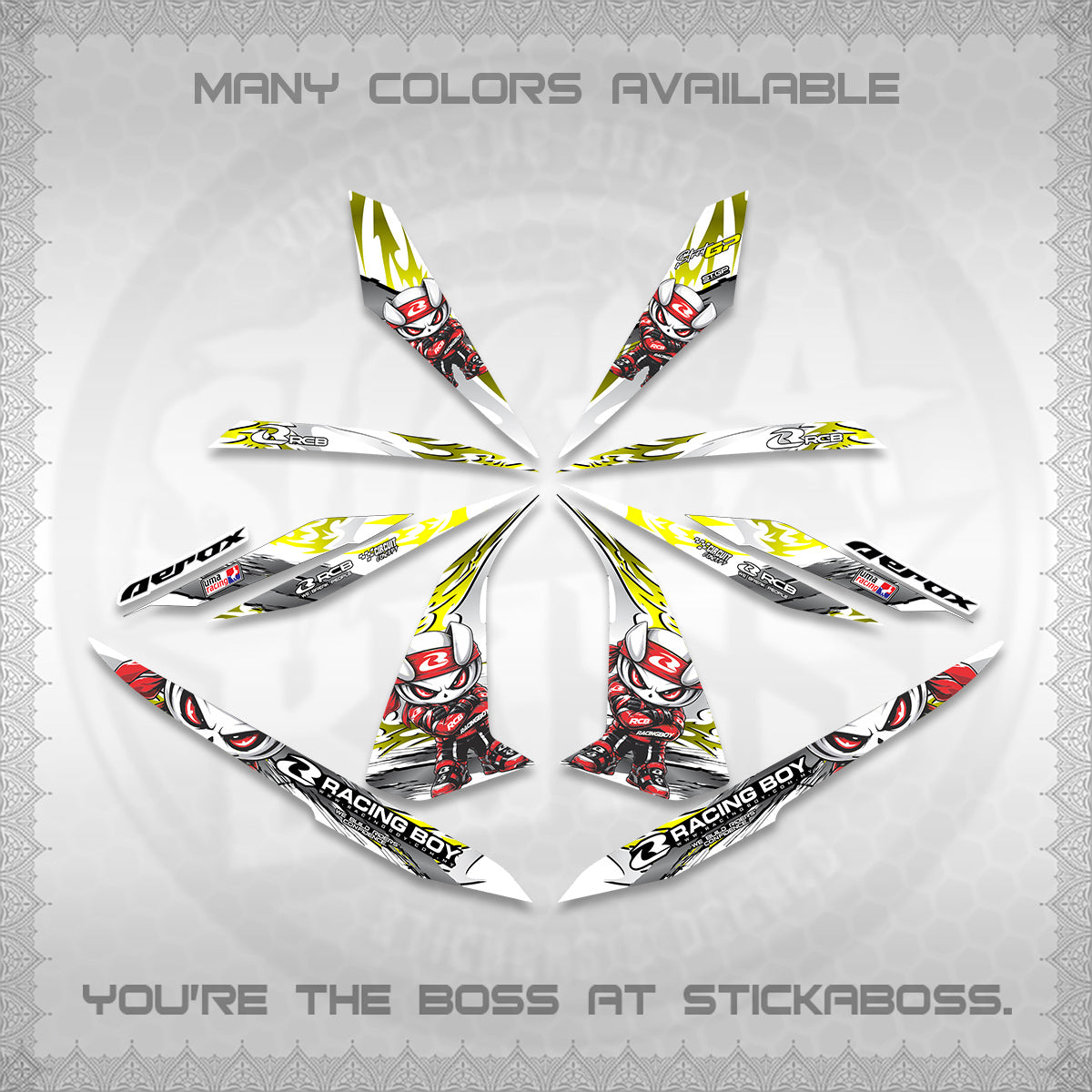AEROX 155 V1 FOR WHITE DECALS (2026 NEW RCB 2.0 DESIGN) STICKER KITS BY STICKABOSS