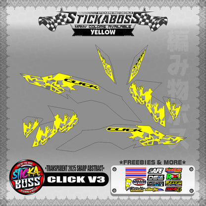 【PREMIUM UV PRINT】TRANSPARENT CLICK V3 INDO STICKER DECALS (2025 SHARP ABSTRACT )【WITH FREEBIES】