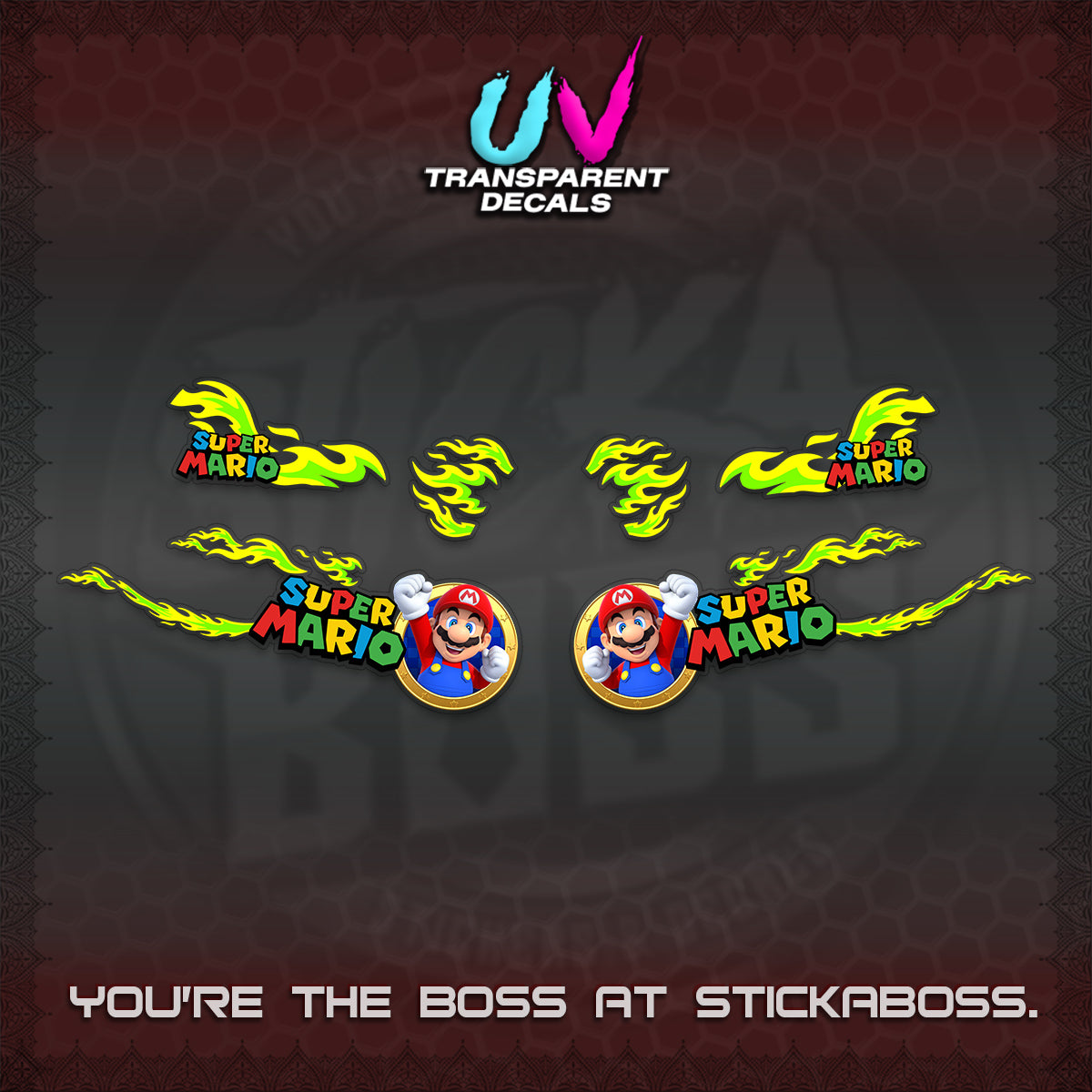 FAZZIO UV TRANSPARENT DECALS (FLAMES 02 SUPER-M MOTIF) STICKER KITS BY STICKABOSS