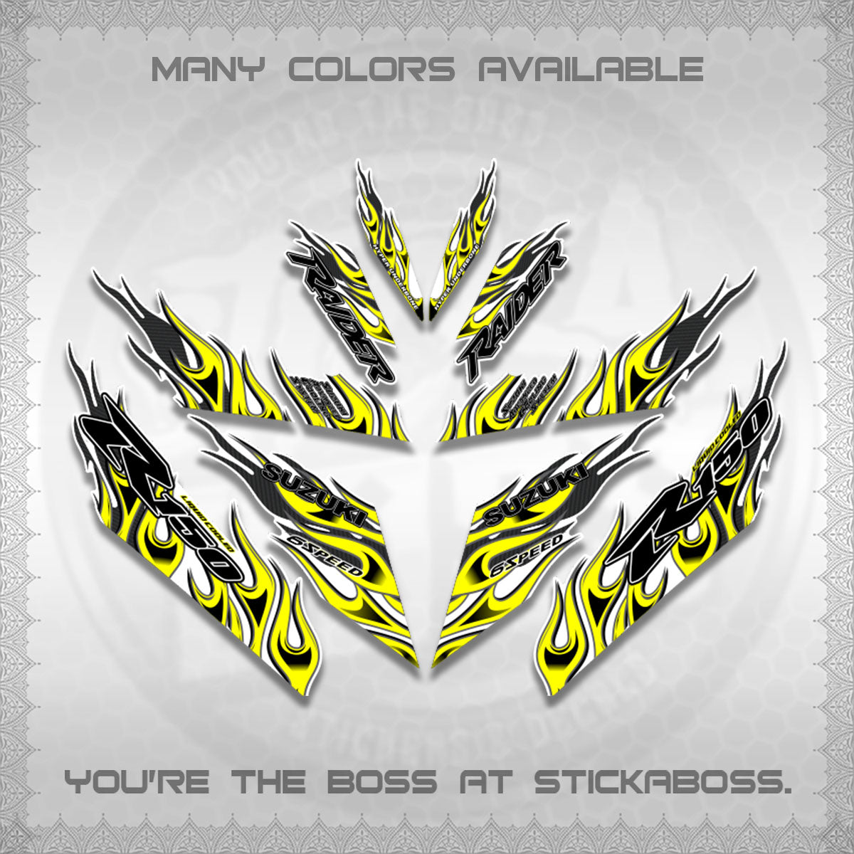 RAIDER 150 Fi FOR WHITE DECALS (API TERBARU VIRAL ELEGAN)STICKER DECALS BY STICKABOSS
