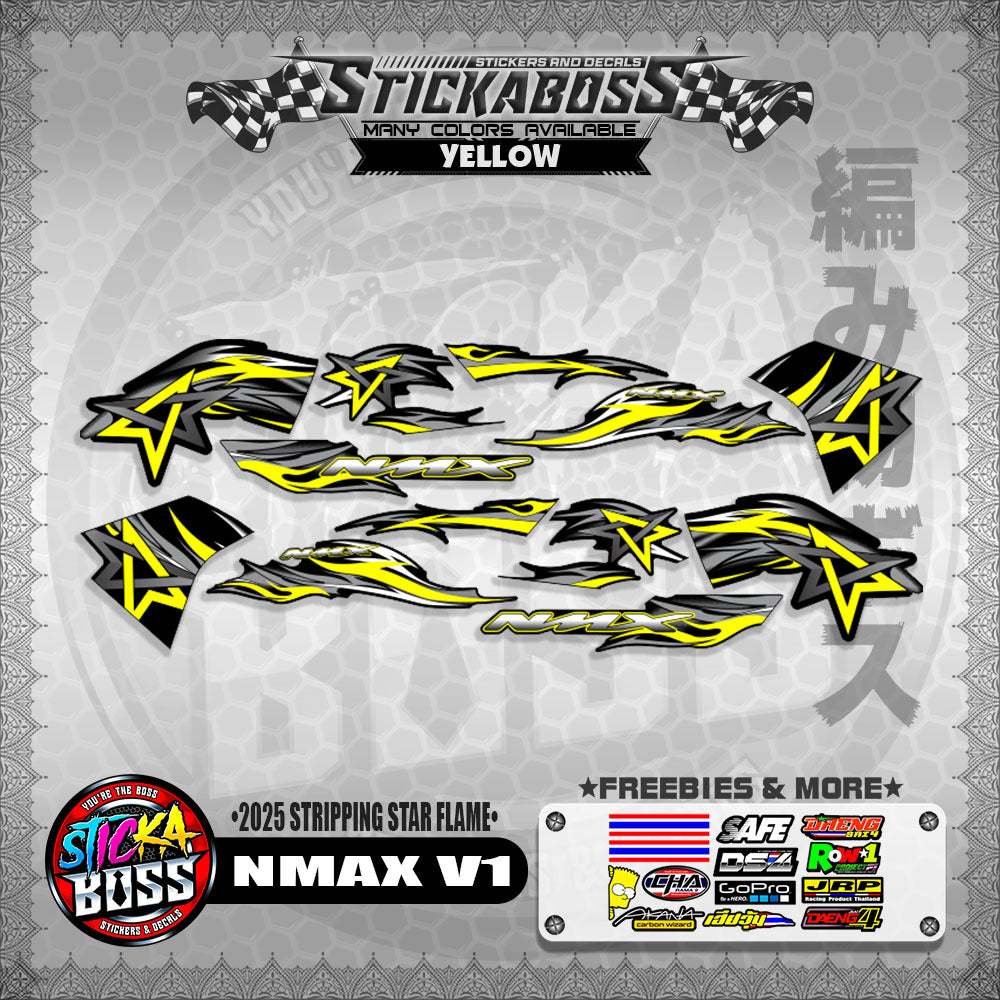 NMAX V1 STICKER DECALS ( 2025 STRIPPING STAR FLAME )【WITH FREEBIES】