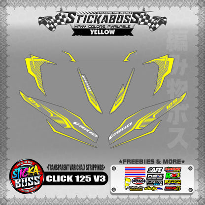 [ PREMIUM UV PRINT ] TRANSPARENT CLICK 125 V3 DECALS ( VARICHA X STRIPPINGS )【WITH FREEBIES】
