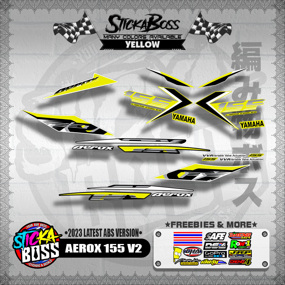 AEROX 155 V2 DECALS ( 2023 LATEST ABS VERSION ) [ PREMIUM GLOSSY LAMINATED ]【WITH FREEBIES】