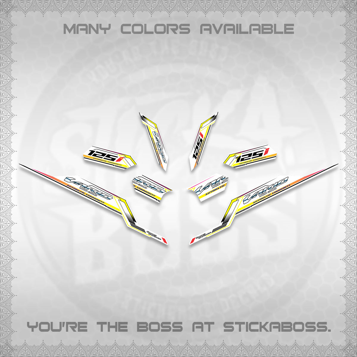 CLICK V3 VARIO STRIPING FOR WHITE DECALS (2026 SPORTS RACE DESIGN) STICKER KITS BY STICKABOSS