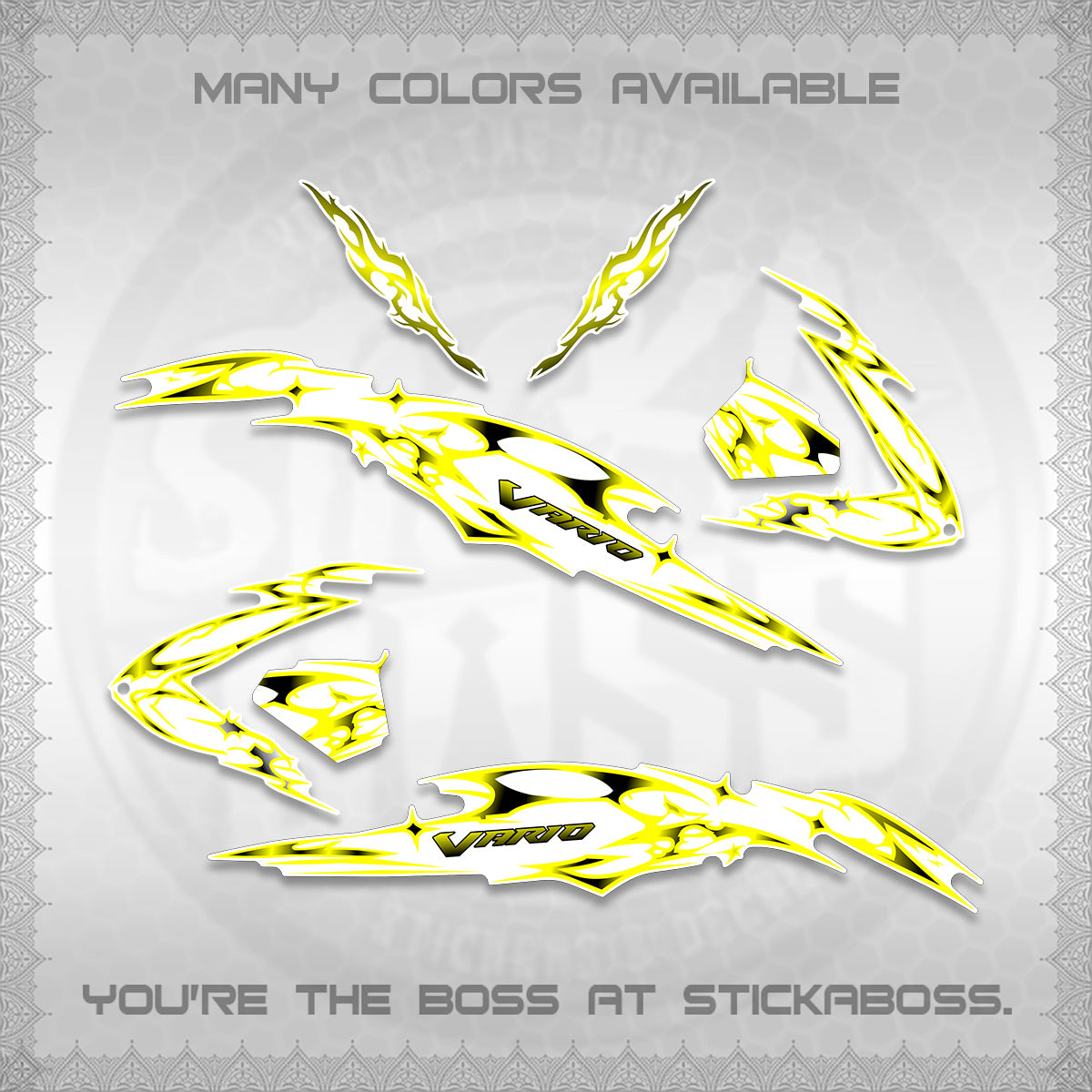 CLICK 125 V3 VARIO FOR WHITE DECALS (2026 TRIBAL LIGHTNING DESIGN) STICKER KITS BY STICKABOSS
